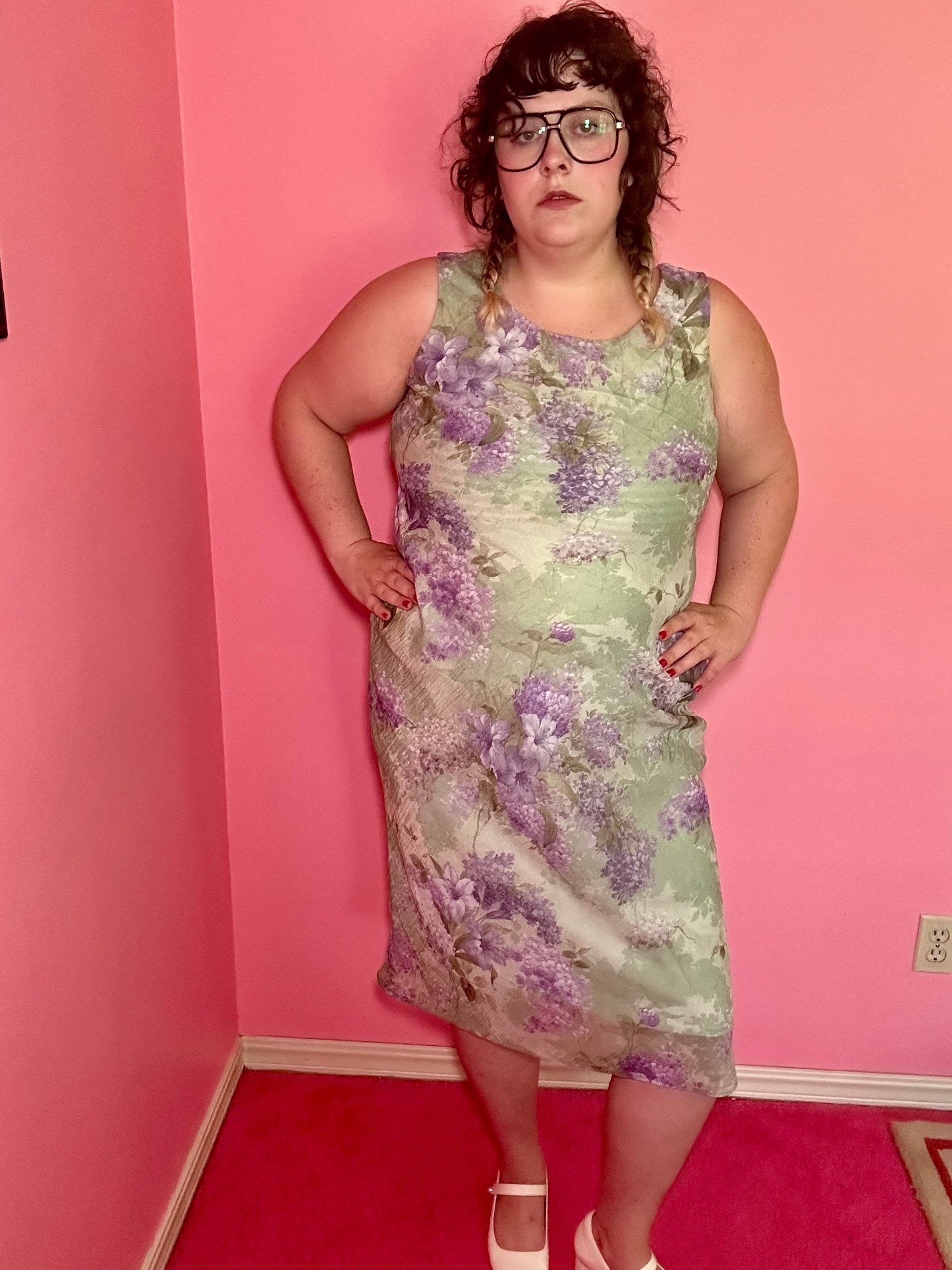 Green and Lilac Floral Chiffon Dress (16)
