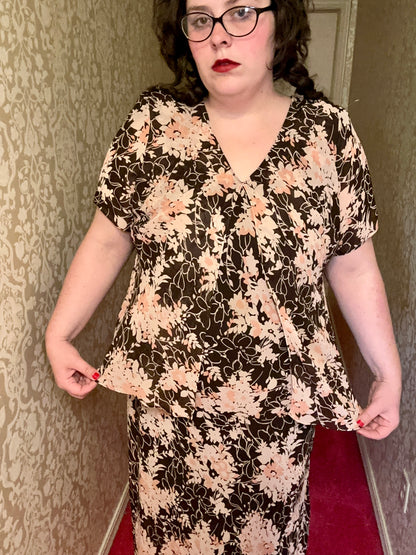 Pink and Brown Floral Chiffon Dress (20W)