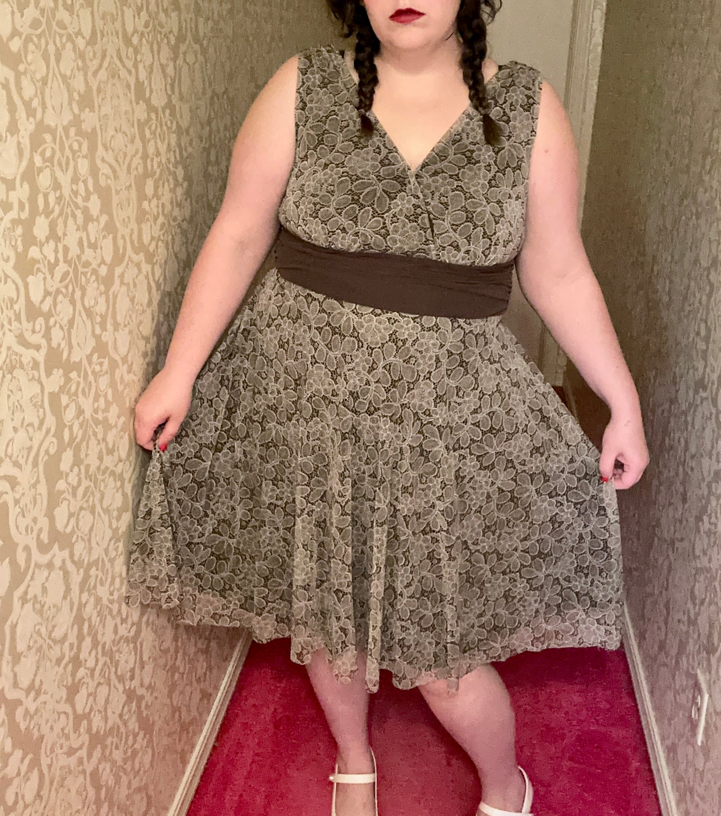 Brown Lace Mesh Dress (16W)