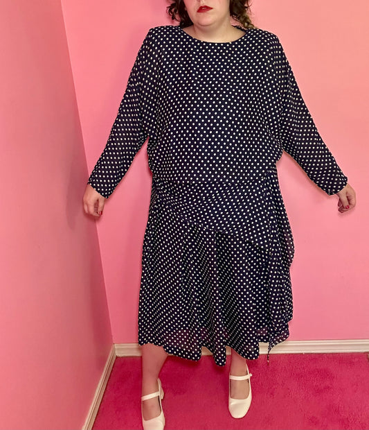 Navy Polka Dot Drop Waist Dress (18)