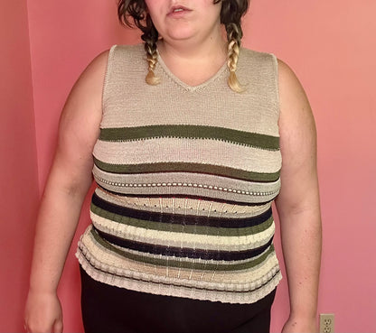 Green Knit Striped Tank Top (L)