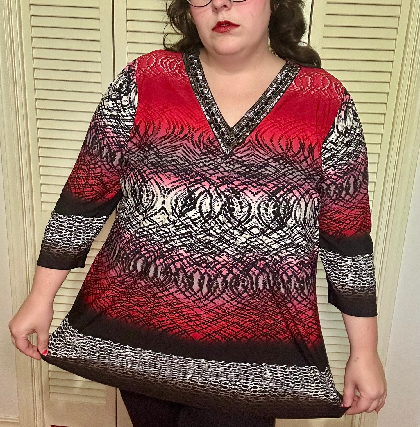 Red and Black Boho Glam Blouse (3X)