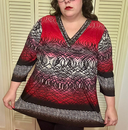 Red and Black Boho Glam Blouse (3X)