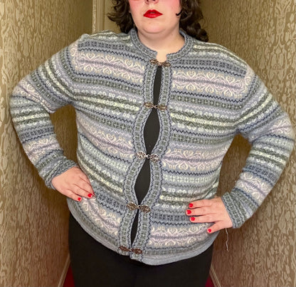 Blue Winter Eyelet Cardigan (L)