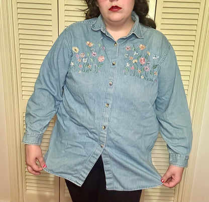 Floral Denim Button Up (22W)