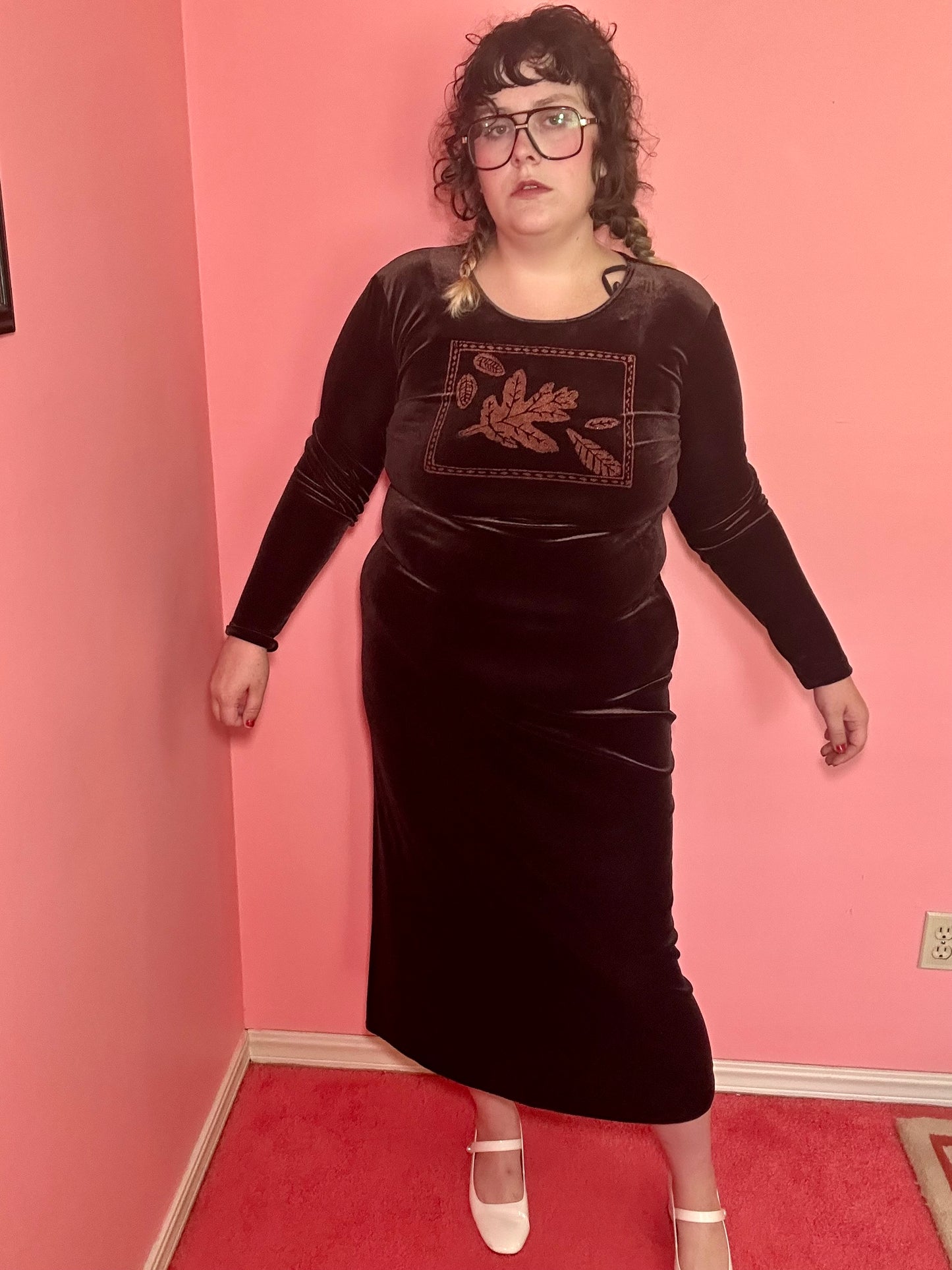 Brown Velvet Leaf Dress (14)