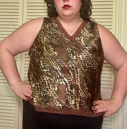 Cheetah Satin Lace Tank Top (XL)