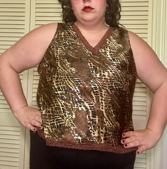 Cheetah Satin Lace Tank Top (XL)