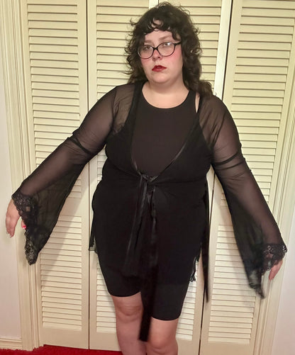 Black Mesh Lingerie Robe (L/XL)