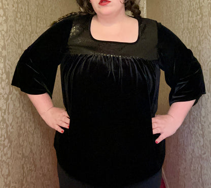 Black Velvet Sparkly Babydoll Top (1X)