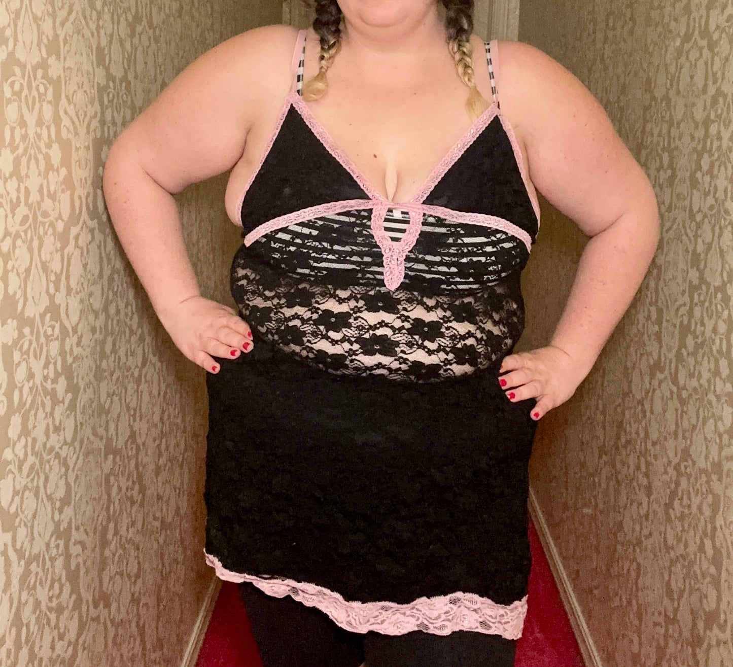 Black and Pink Lace Lingerie (3X)