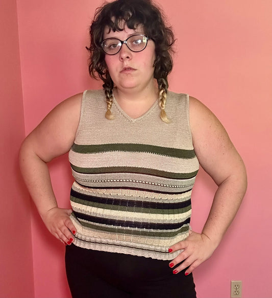 Green Knit Striped Tank Top (L)