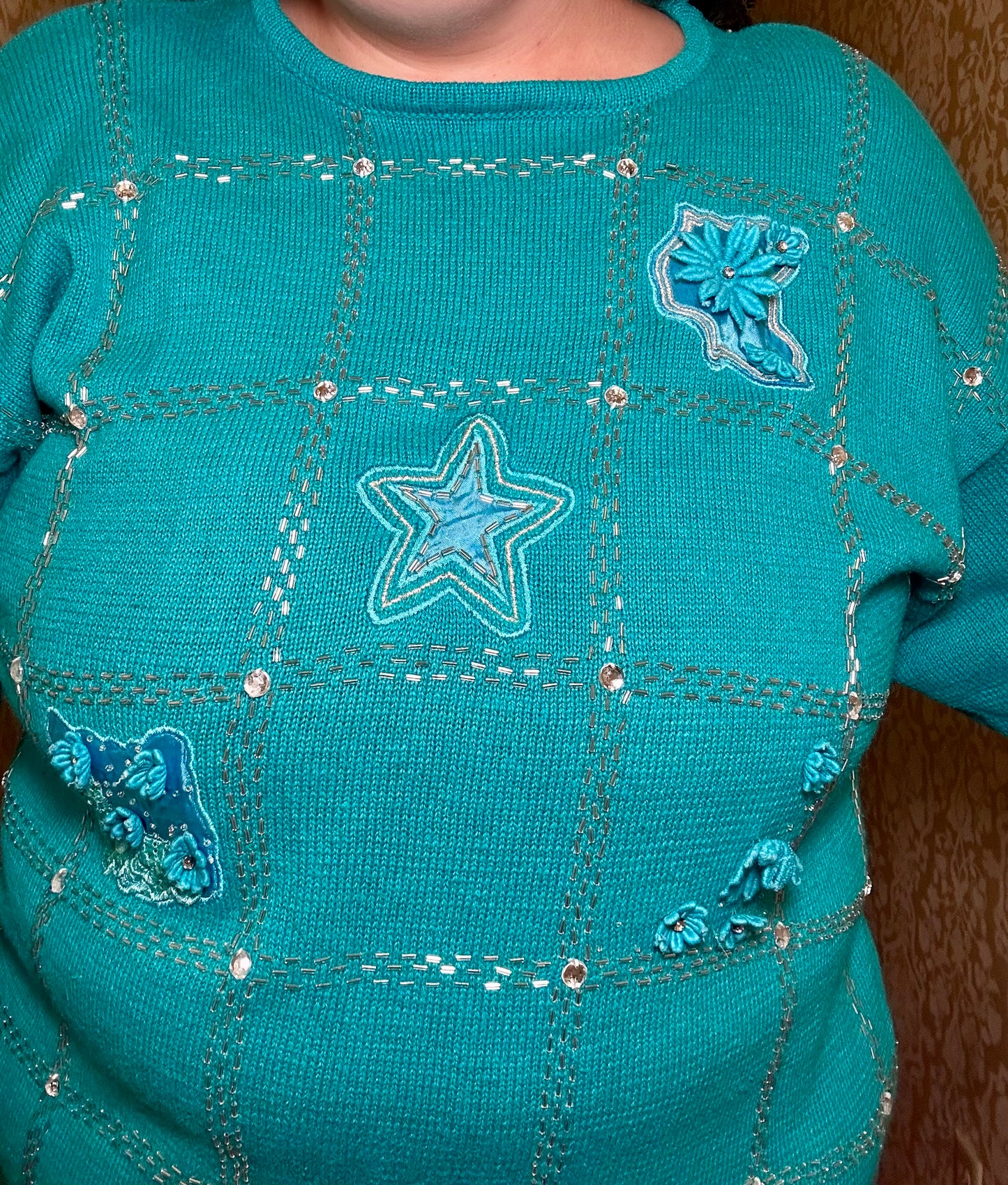 Teal Beaded Sparkle Sweater (XL)