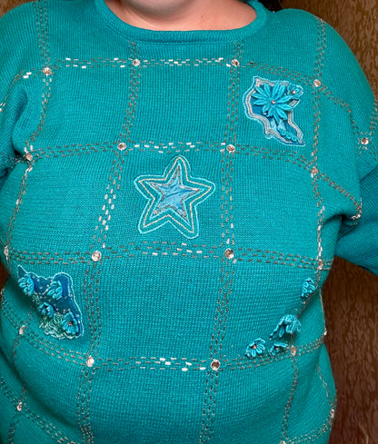 Teal Beaded Sparkle Sweater (XL)