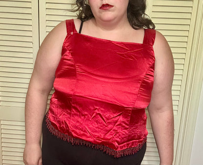 Red Satin Beaded Blouse (XL)