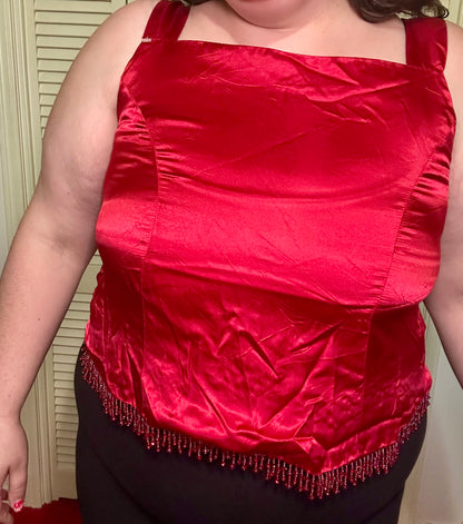 Red Satin Beaded Blouse (XL)
