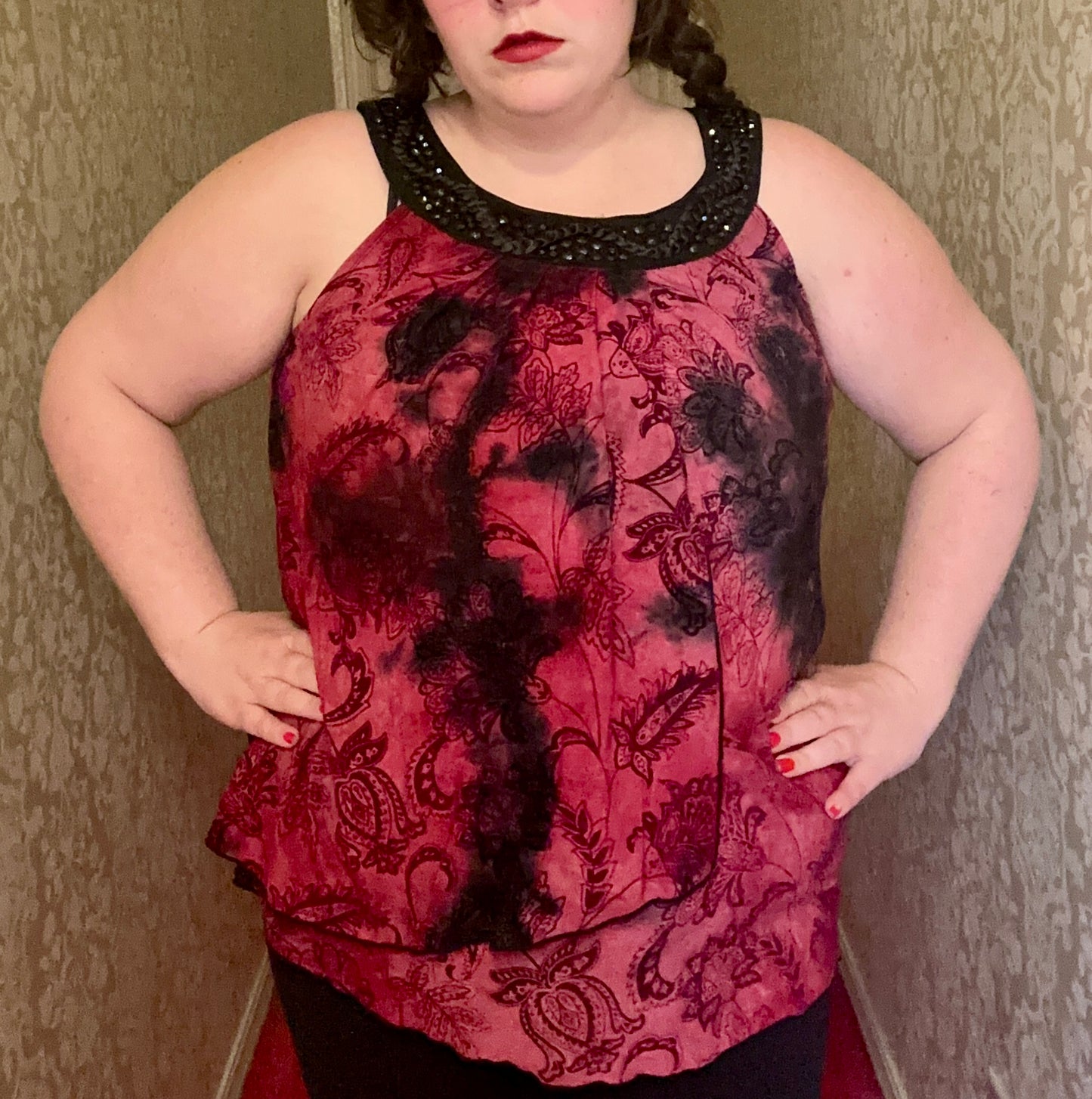 Red Boho Goth Top (1X)