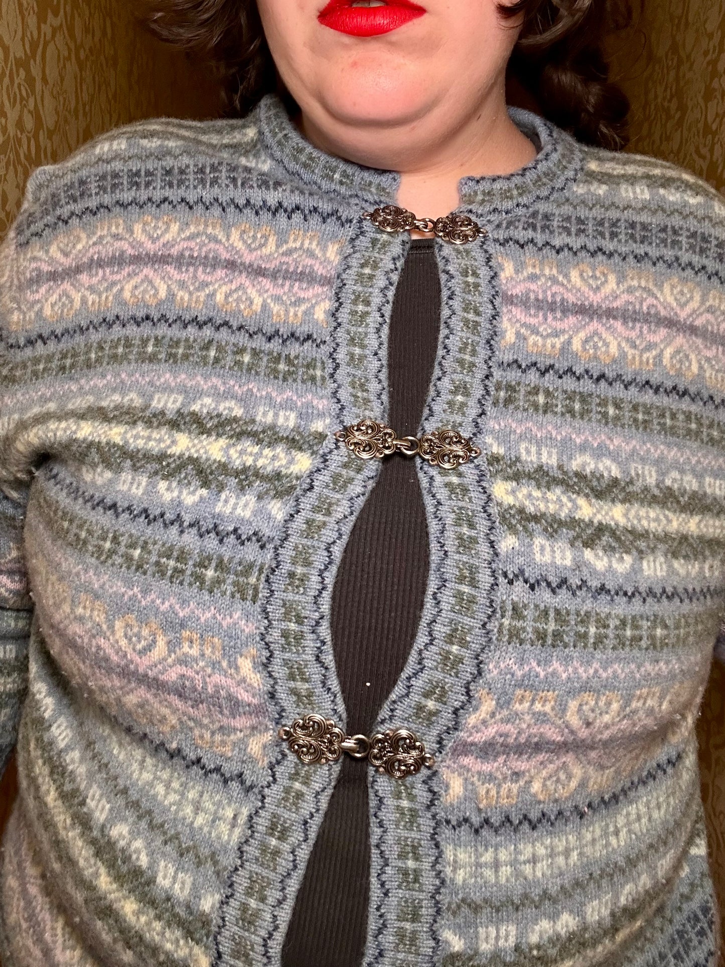 Blue Winter Eyelet Cardigan (L)