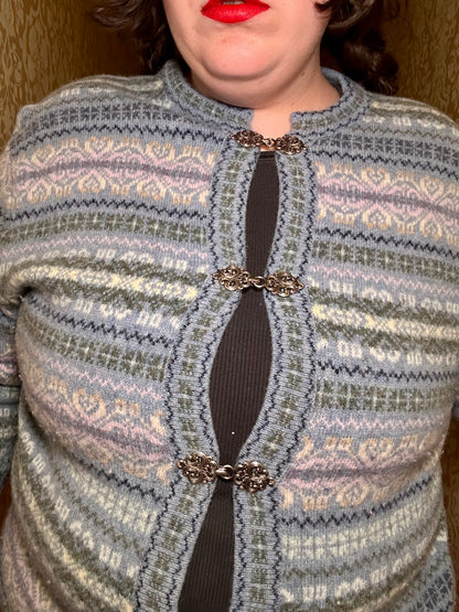 Blue Winter Eyelet Cardigan (L)