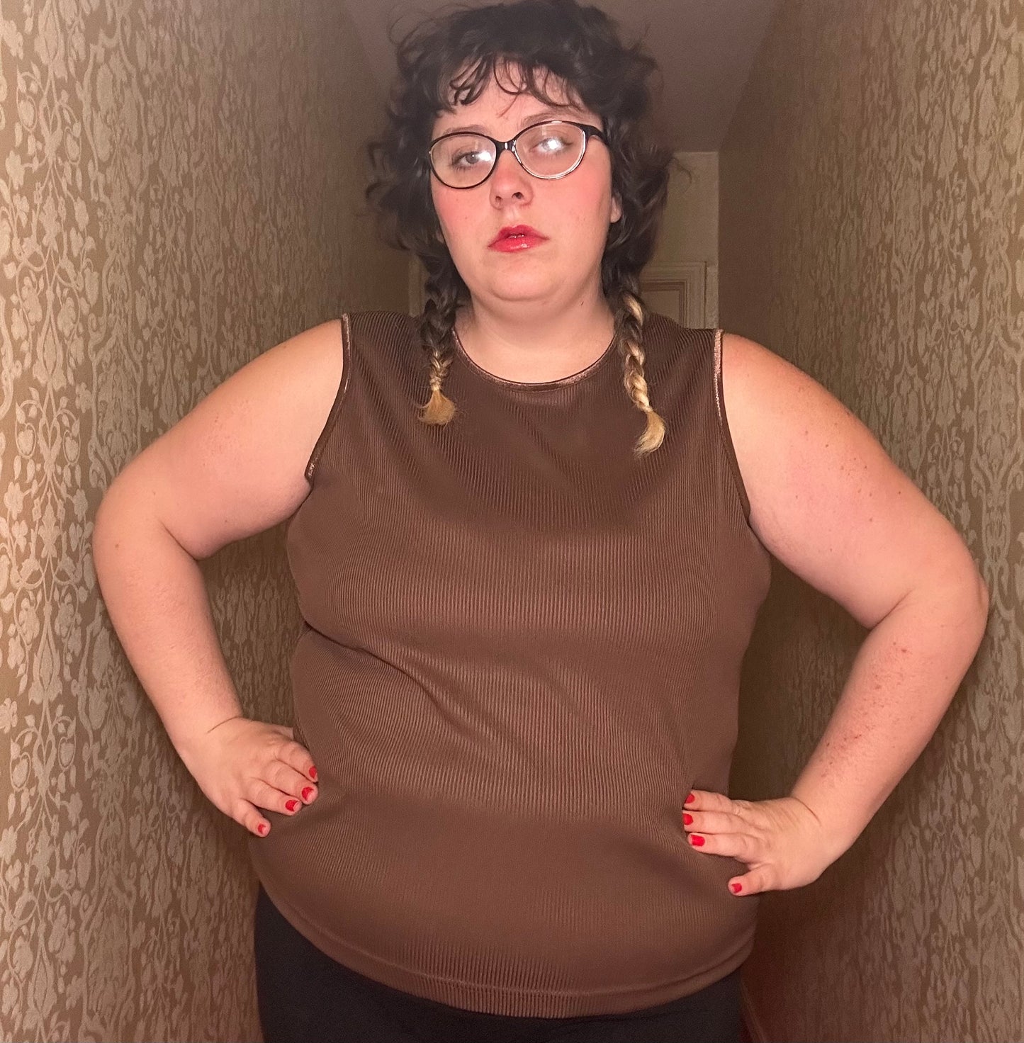 Brown Ribbed Tank Top (2X)