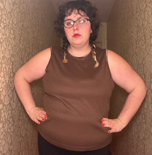 Brown Ribbed Tank Top (2X)