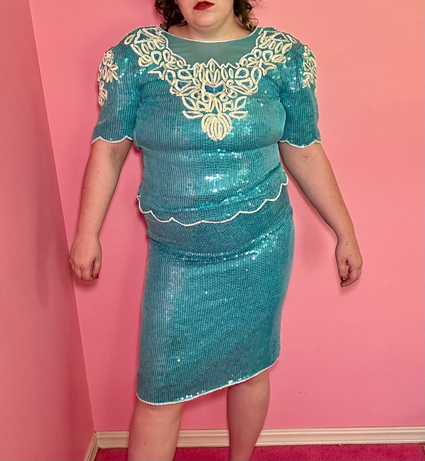 Teal 80s Sequin Matching Set (XL)