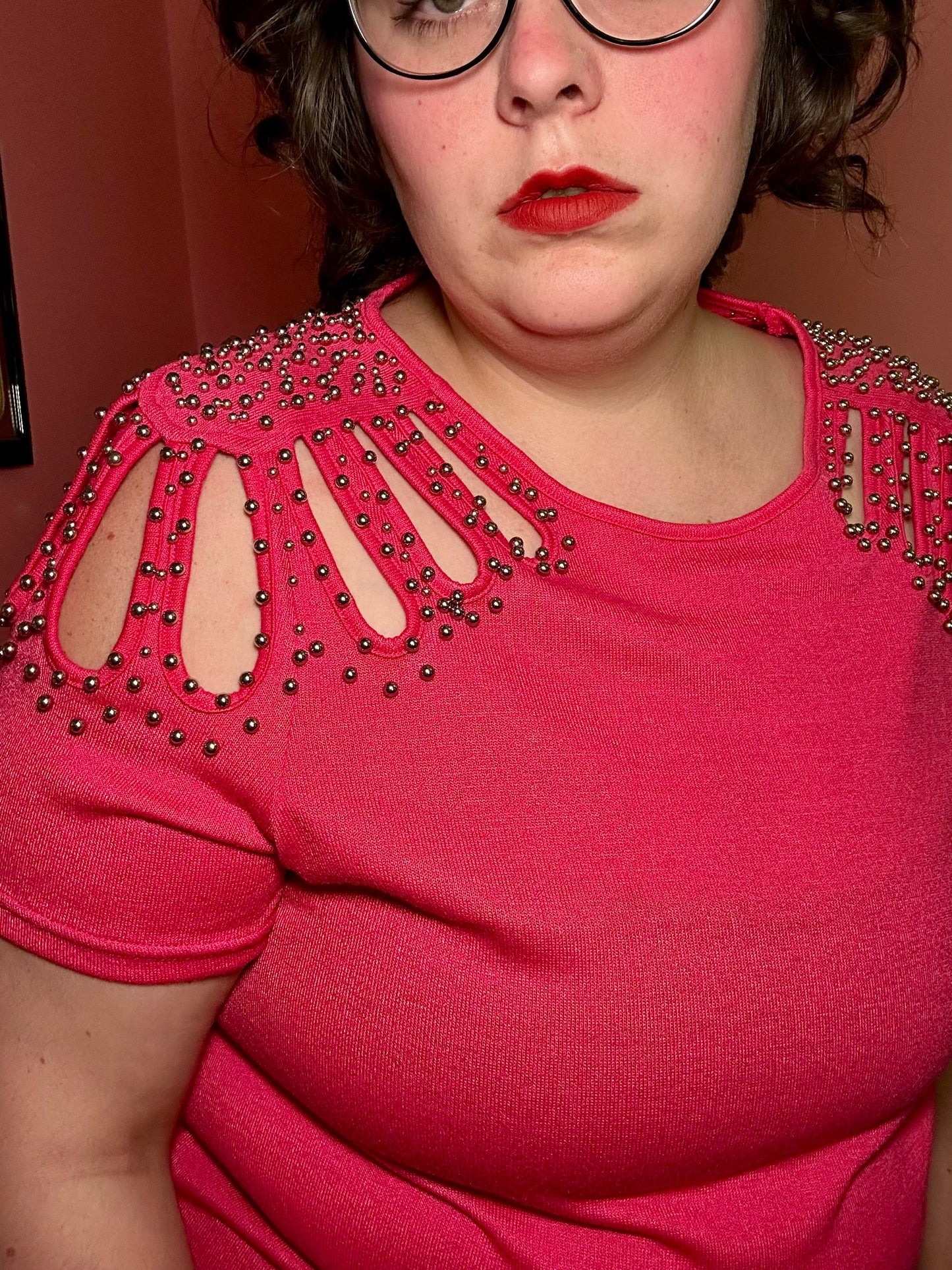 Pink Beaded Shoulder Top (XXL)
