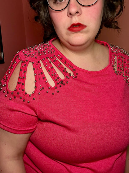 Pink Beaded Shoulder Top (XXL)