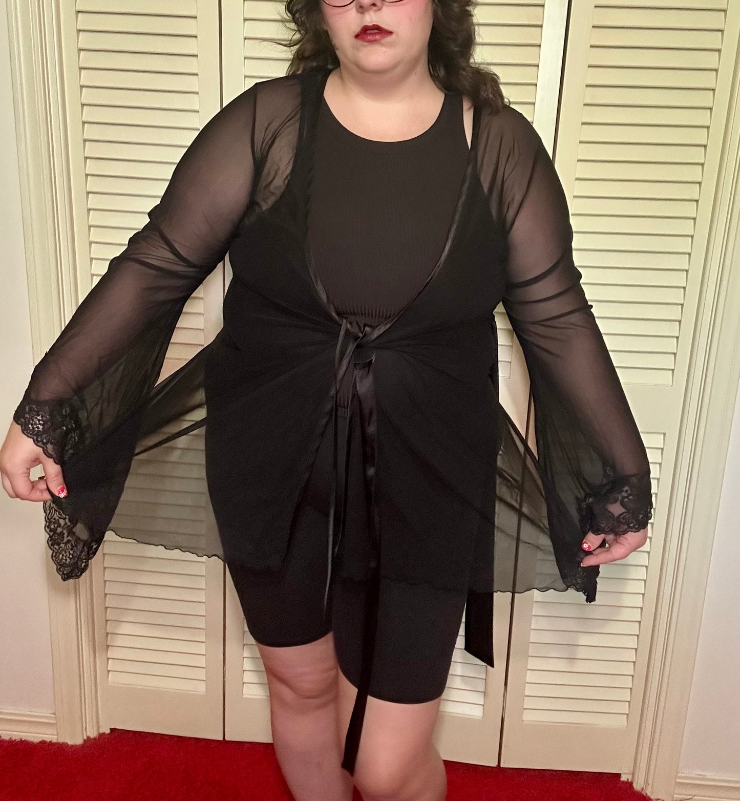 Black Mesh Lingerie Robe (L/XL)