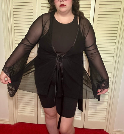 Black Mesh Lingerie Robe (L/XL)