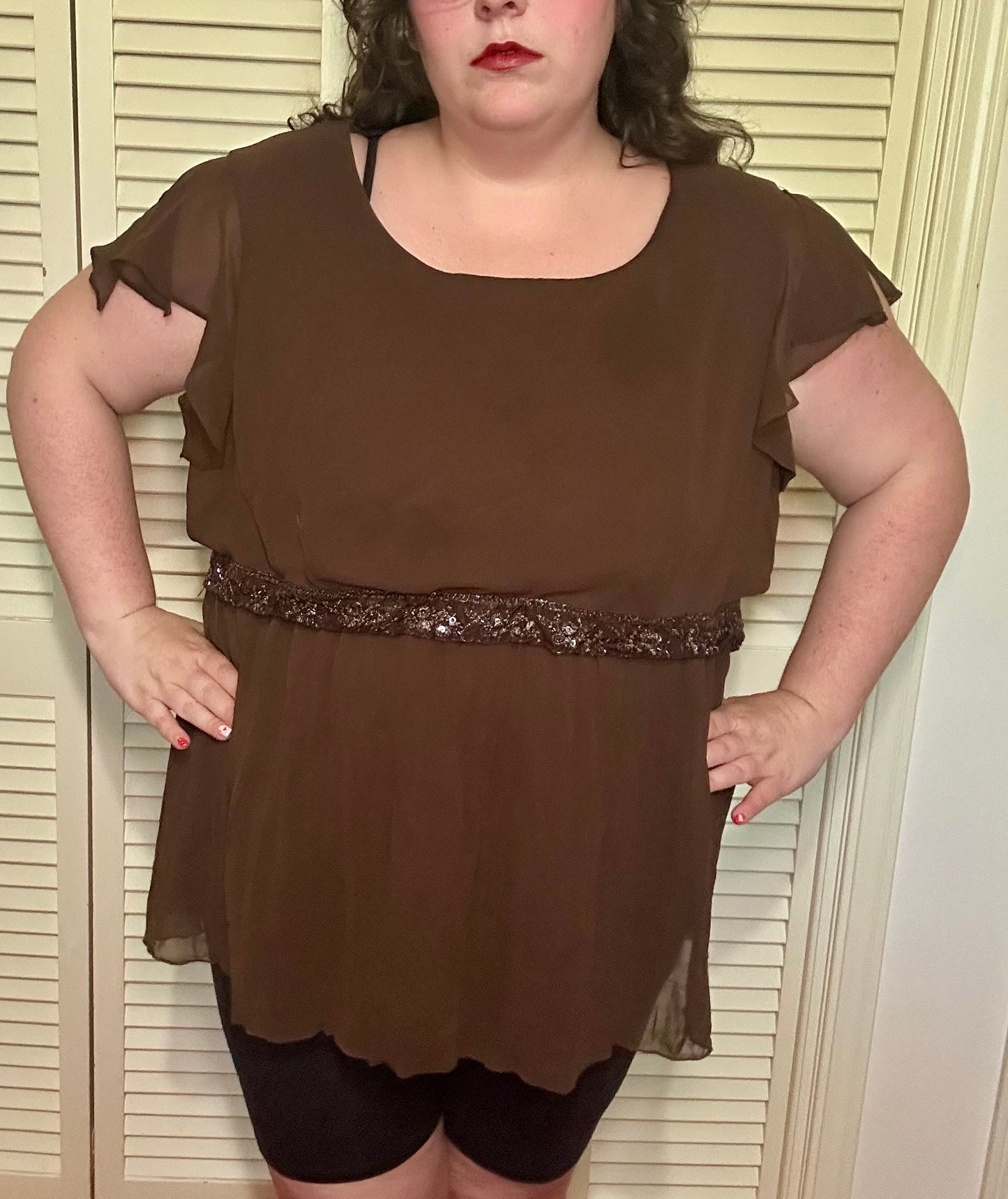 Brown Babydoll Bead Blouse (4X)
