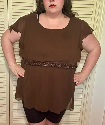 Brown Babydoll Bead Blouse (4X)