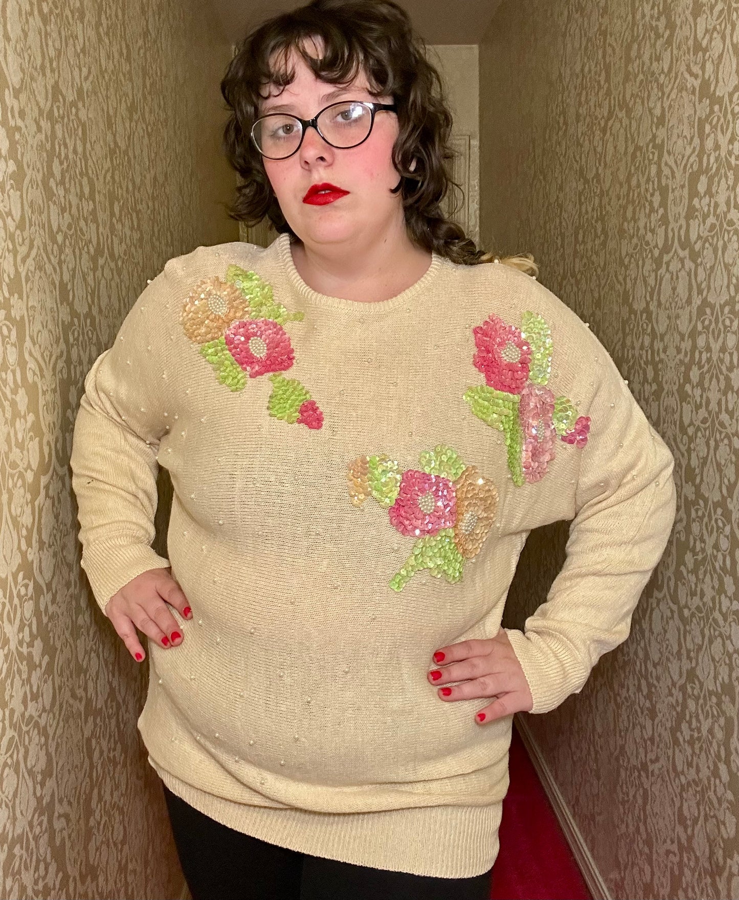 Sequins and Pearls Sweater (L)