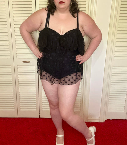 Black Mesh Polka Dot Swimsuit (2X)