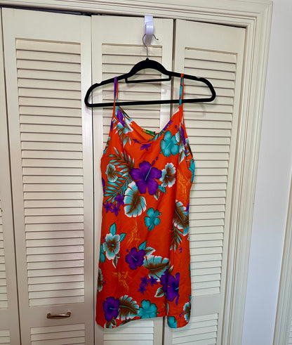 Orange Tropical Floral Slip Dress (L)