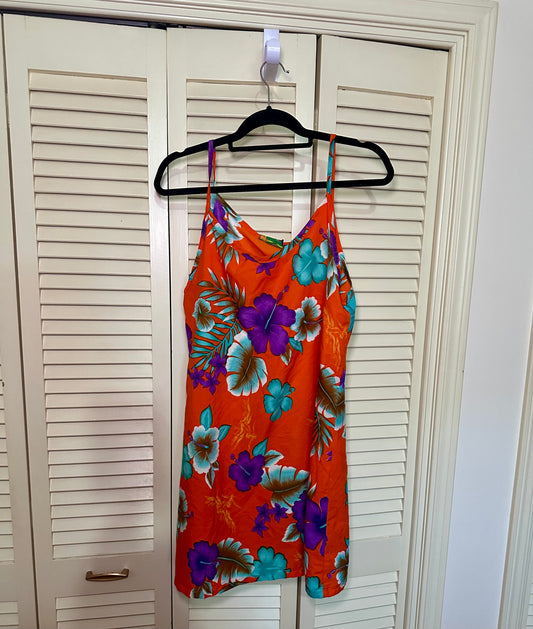 Orange Tropical Floral Slip Dress (L)