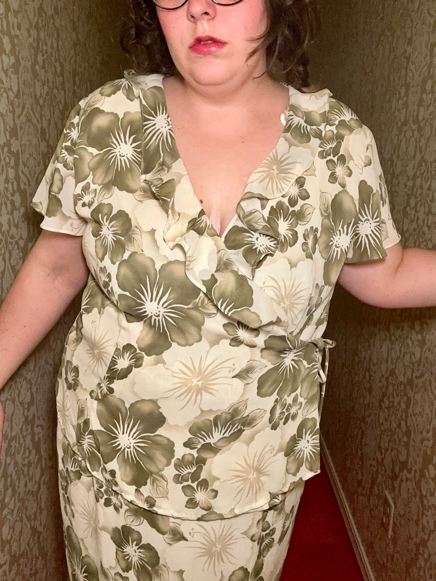 Green Floral Chiffon Wrap Dress (18W)