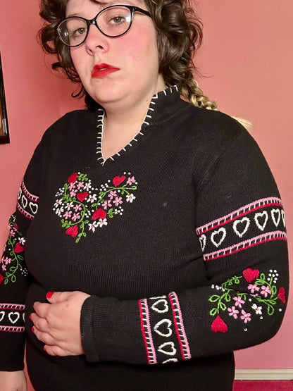 Floral Heart Black Sweater (L)