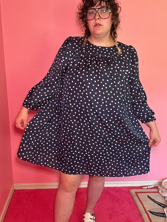 Blue Polka Dot Babydoll Dress (XL)