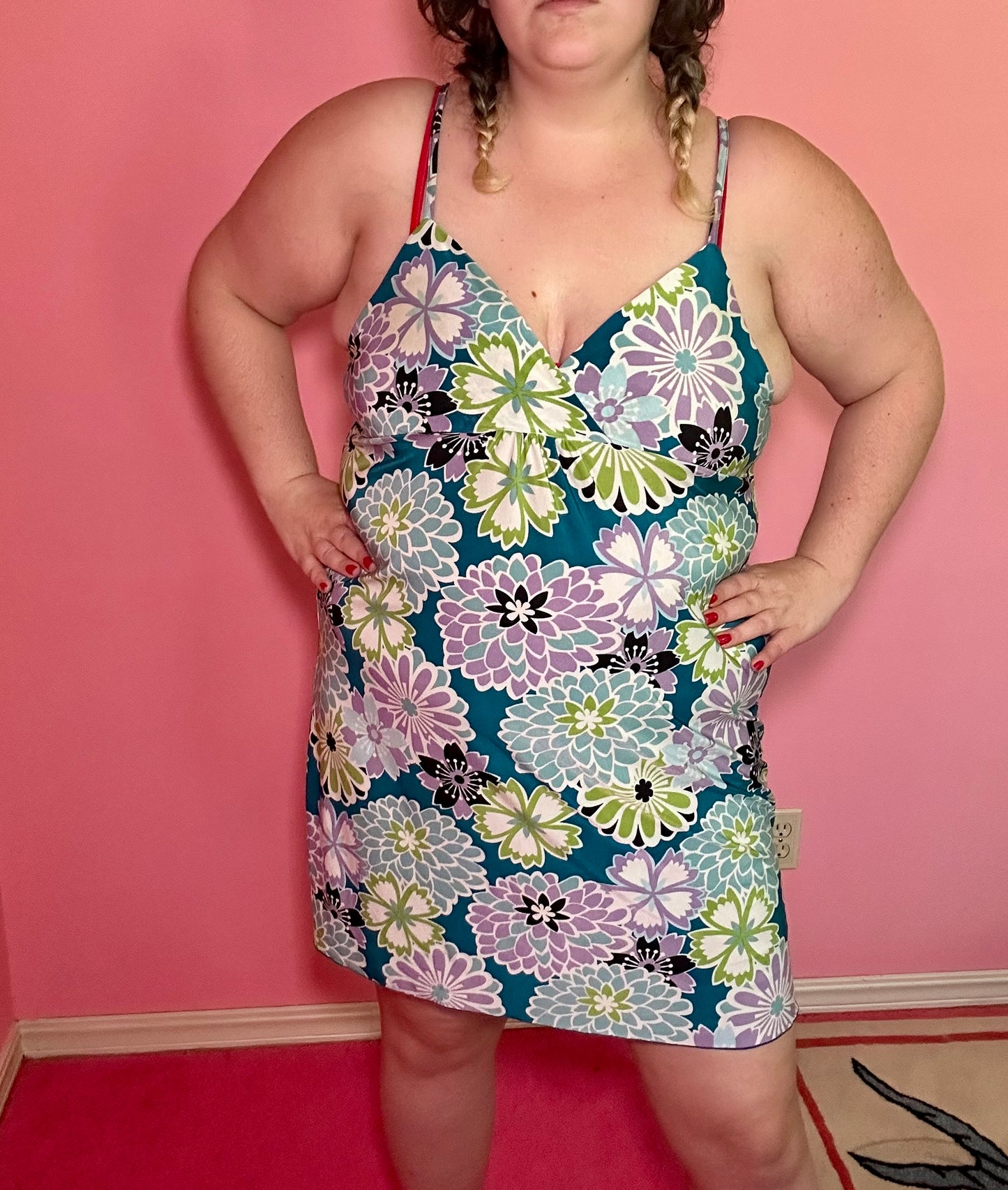 Y2K Funky Floral Slip Dress (XL)