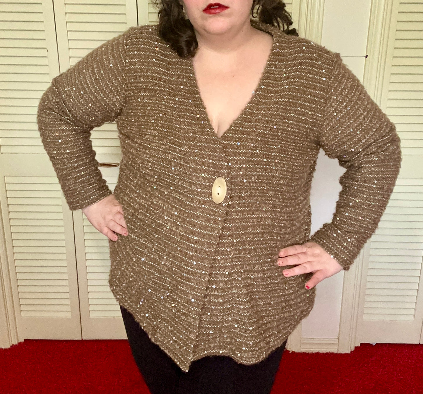 Sequins Tan Brown Knit Cardigan (XXL)