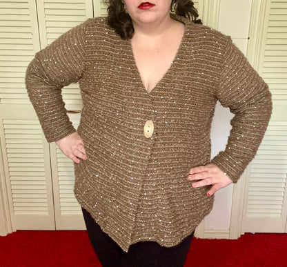 Sequins Tan Brown Knit Cardigan (XXL)