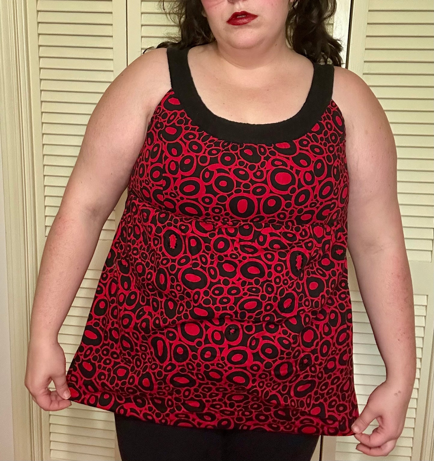 Red and Black Circle Babydoll Top (L)