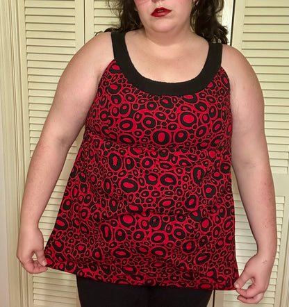 Red and Black Circle Babydoll Top (L)