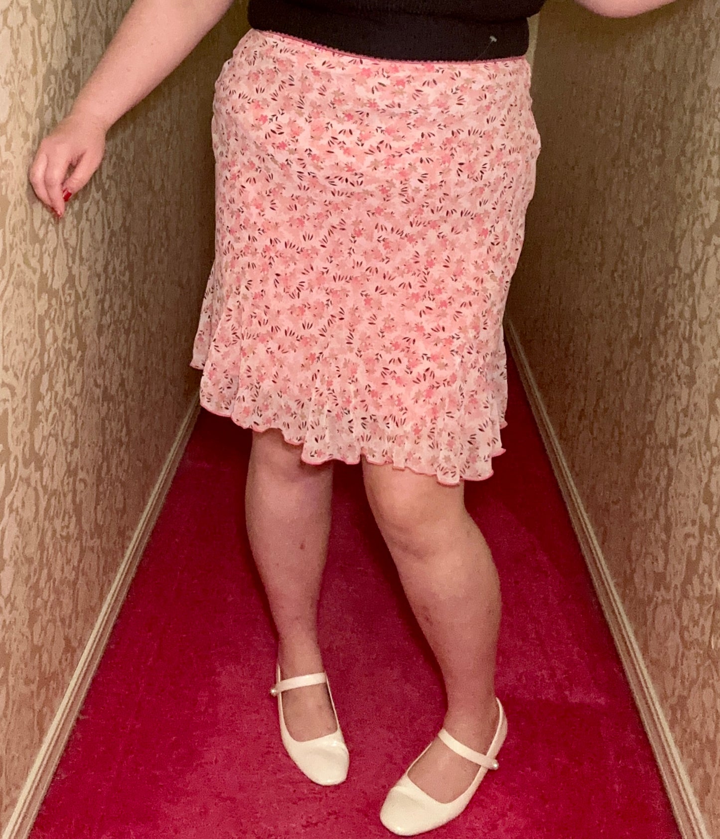Pink Chiffon Floral Skirt (L)
