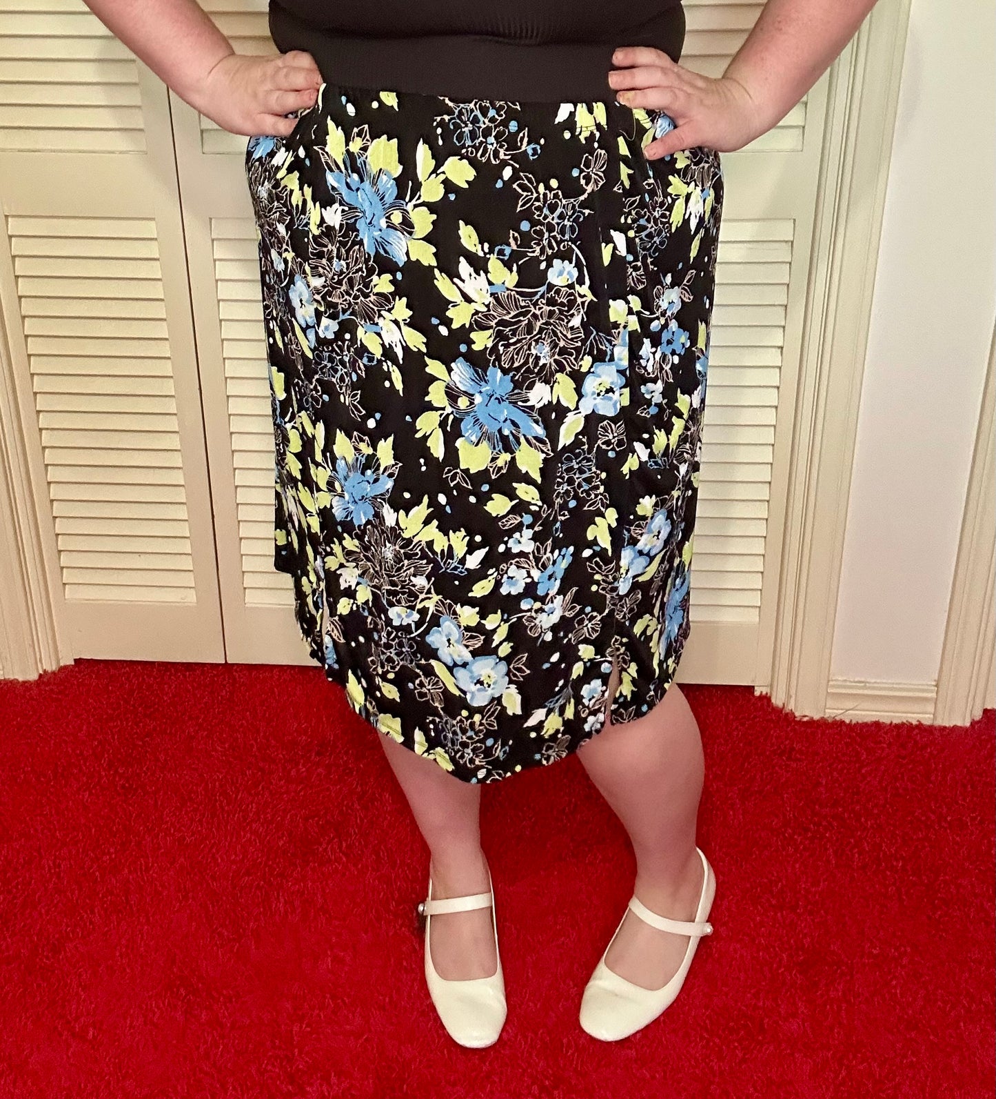 Y2K Black Floral Skirt (2X)