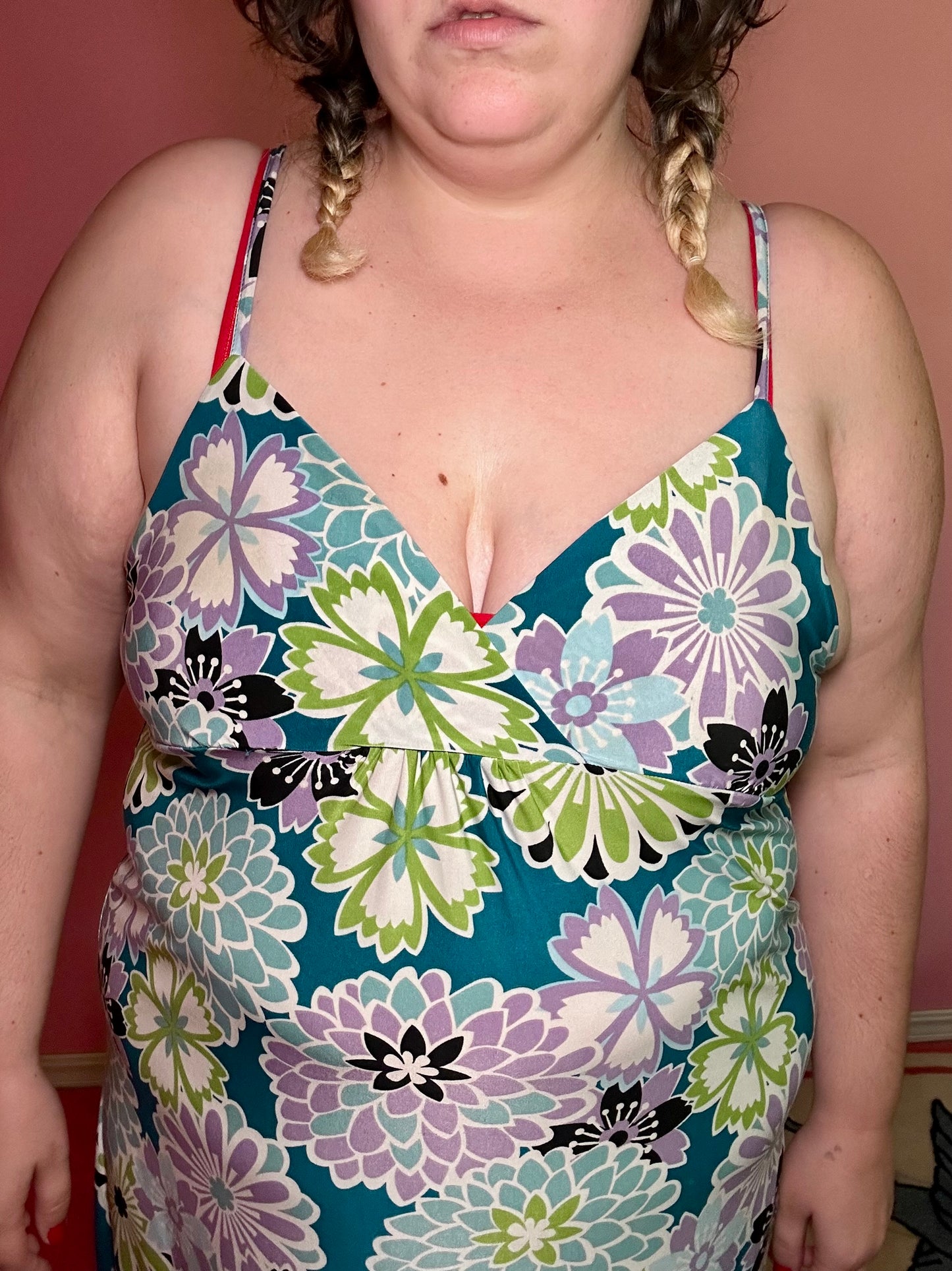 Y2K Funky Floral Slip Dress (XL)