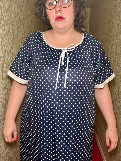 Navy Polka Dot Night Gown (OS)