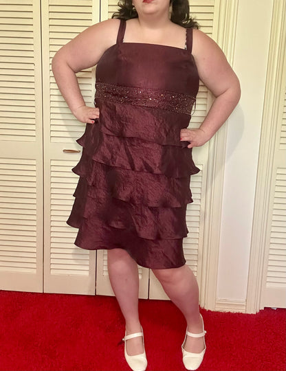 Maroon Ruffle and Beaded Dress (24W)