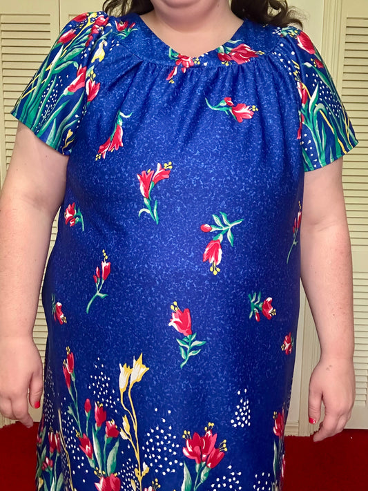 Bright Blue Floral Nightgown (XL)